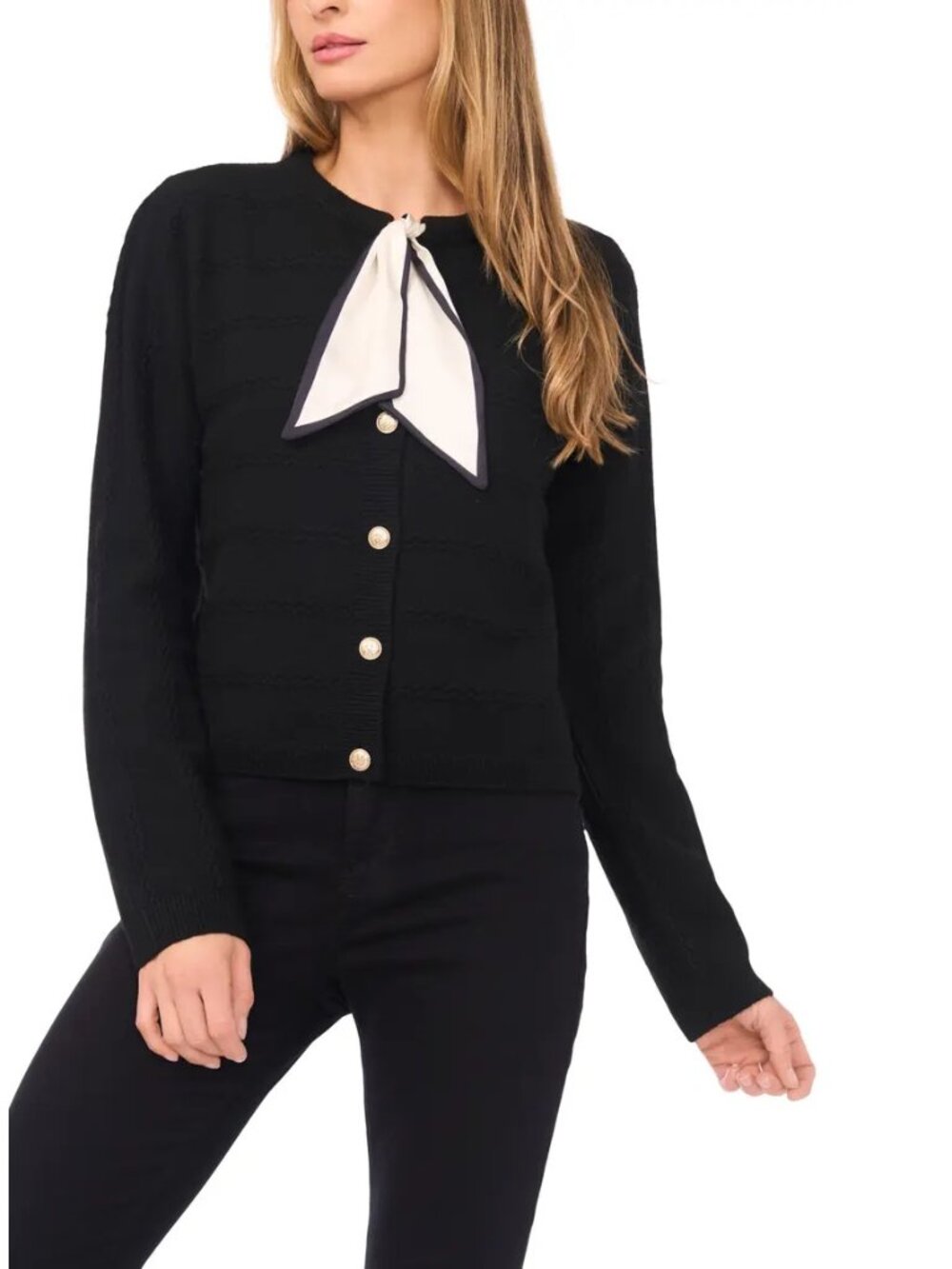 Cece Tie Scarf Cardigan Size XL in Black and White